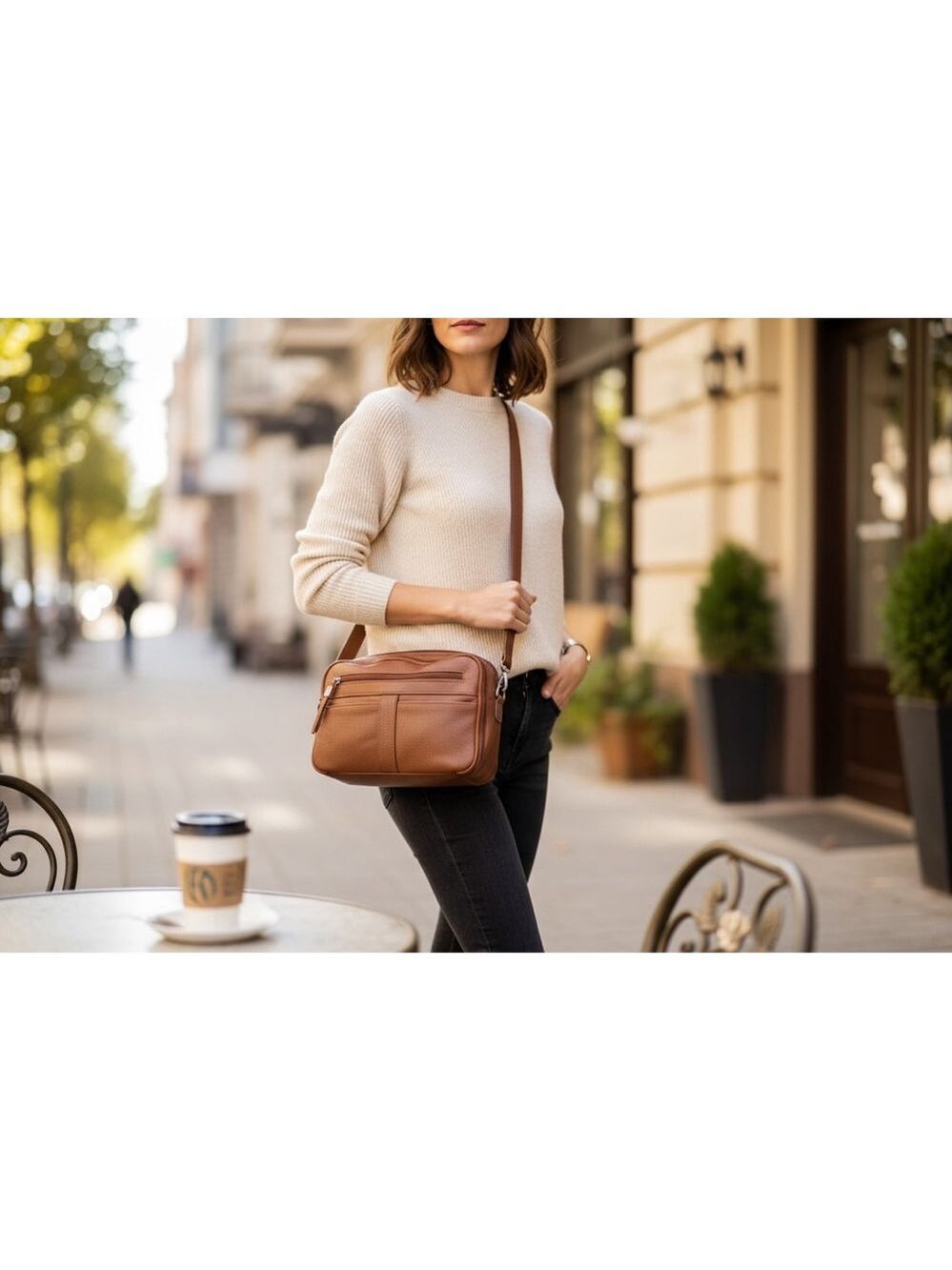 Aurielle Brown Leather Organizer Crossbody Bag One Size